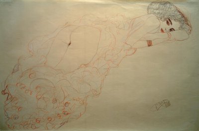 Reclining Nude on Stomach Facing Right by Gustav Klimt